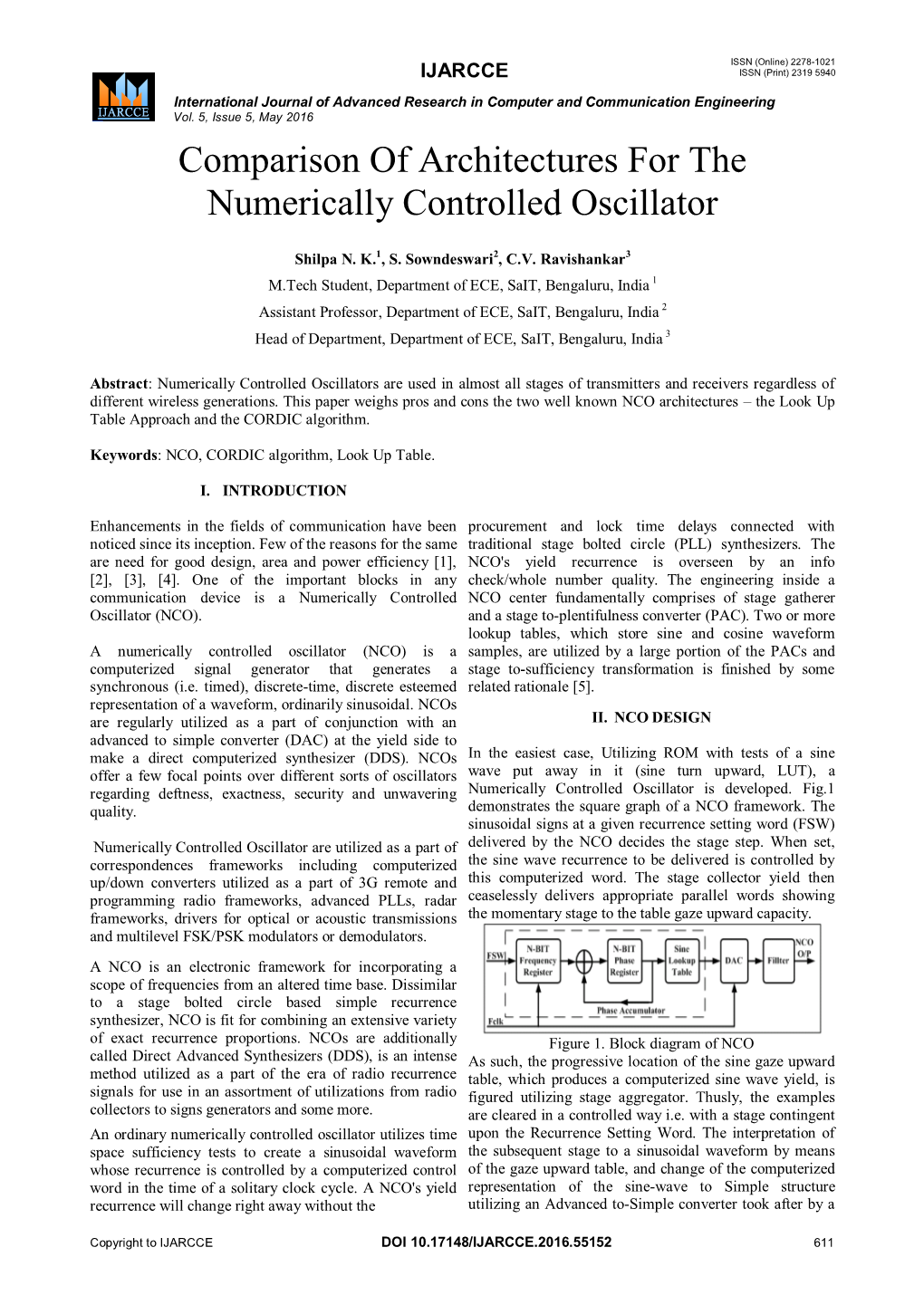 Comparison of Architectures for the Numerically Controlled Oscillator