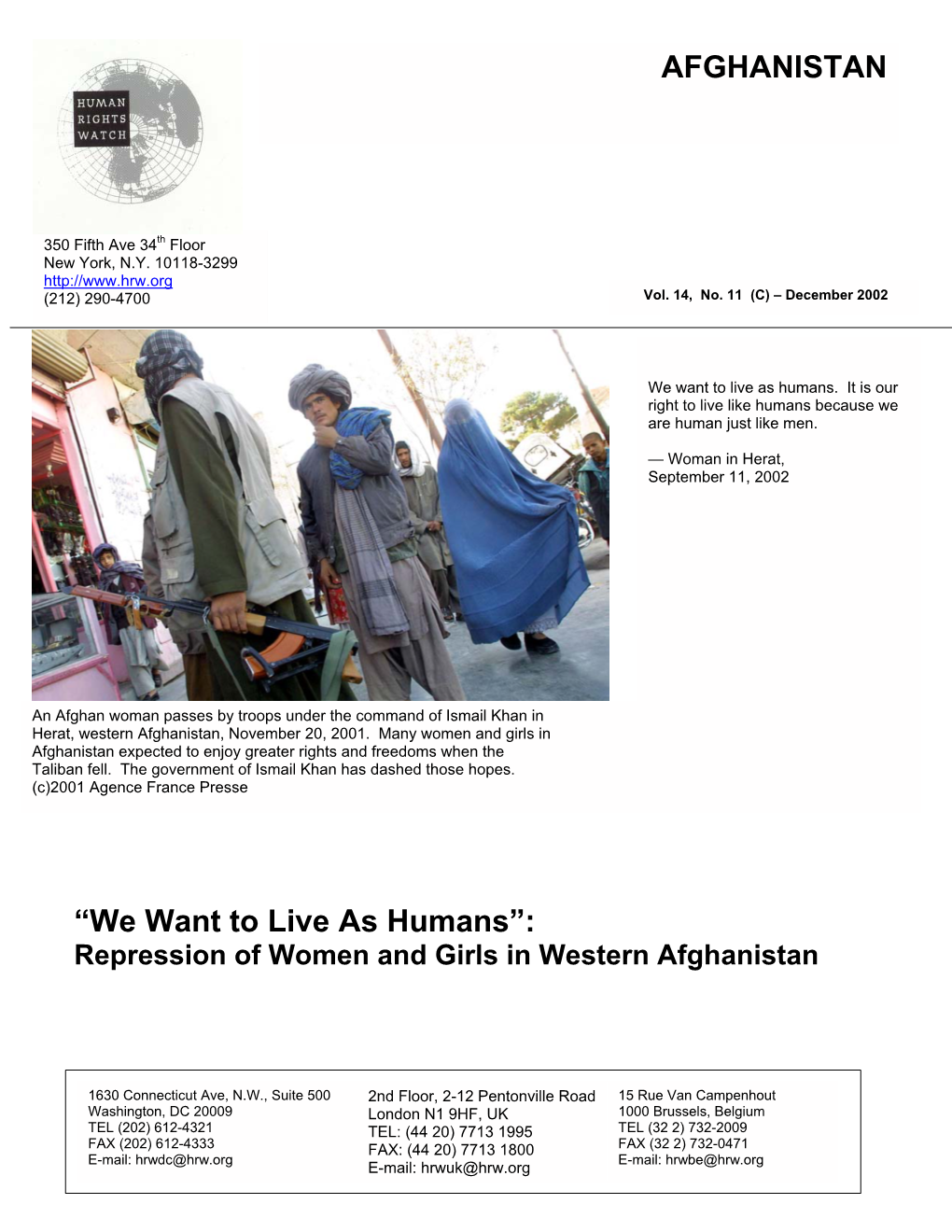 Repression of Women and Girls in Western Afghanistan