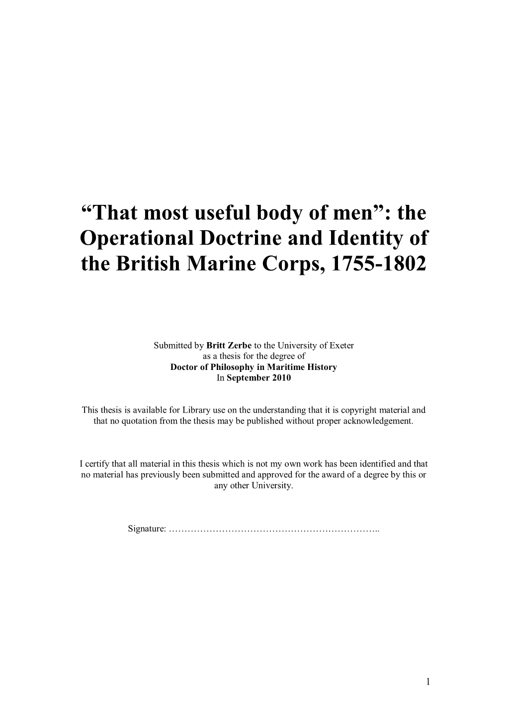 The Operational Doctrine and Identity of the British Marine Corps, 1755-1802