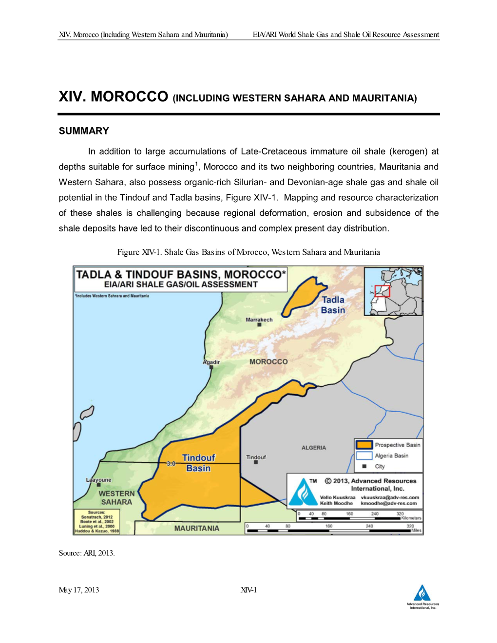 XIV. Morocco (Including Western Sahara and Mauritania) EIA/ARI World Shale Gas and Shale Oil Resource Assessment