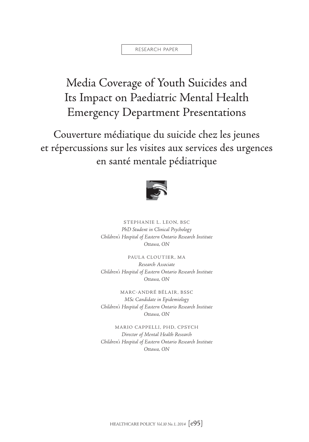 Media Coverage of Youth Suicides and Its Impact on Paediatric Mental