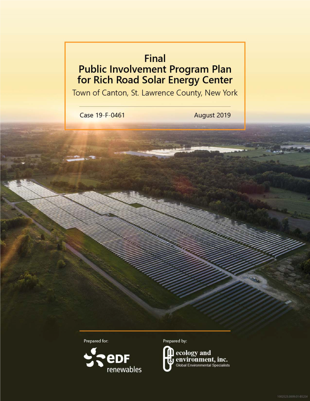 Final Public Involvement Program Plan for Rich Road Solar Energy Center Town of Ca Nton, St