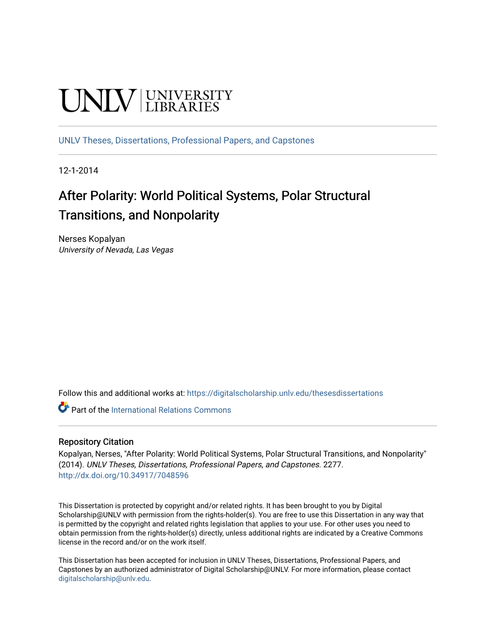 After Polarity: World Political Systems, Polar Structural Transitions, and Nonpolarity