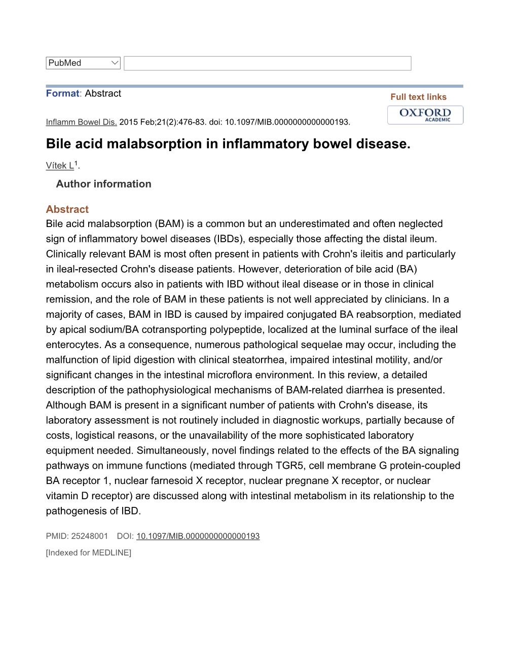 Bile Acid Malabsorption in Inflammatory Bowel Disease