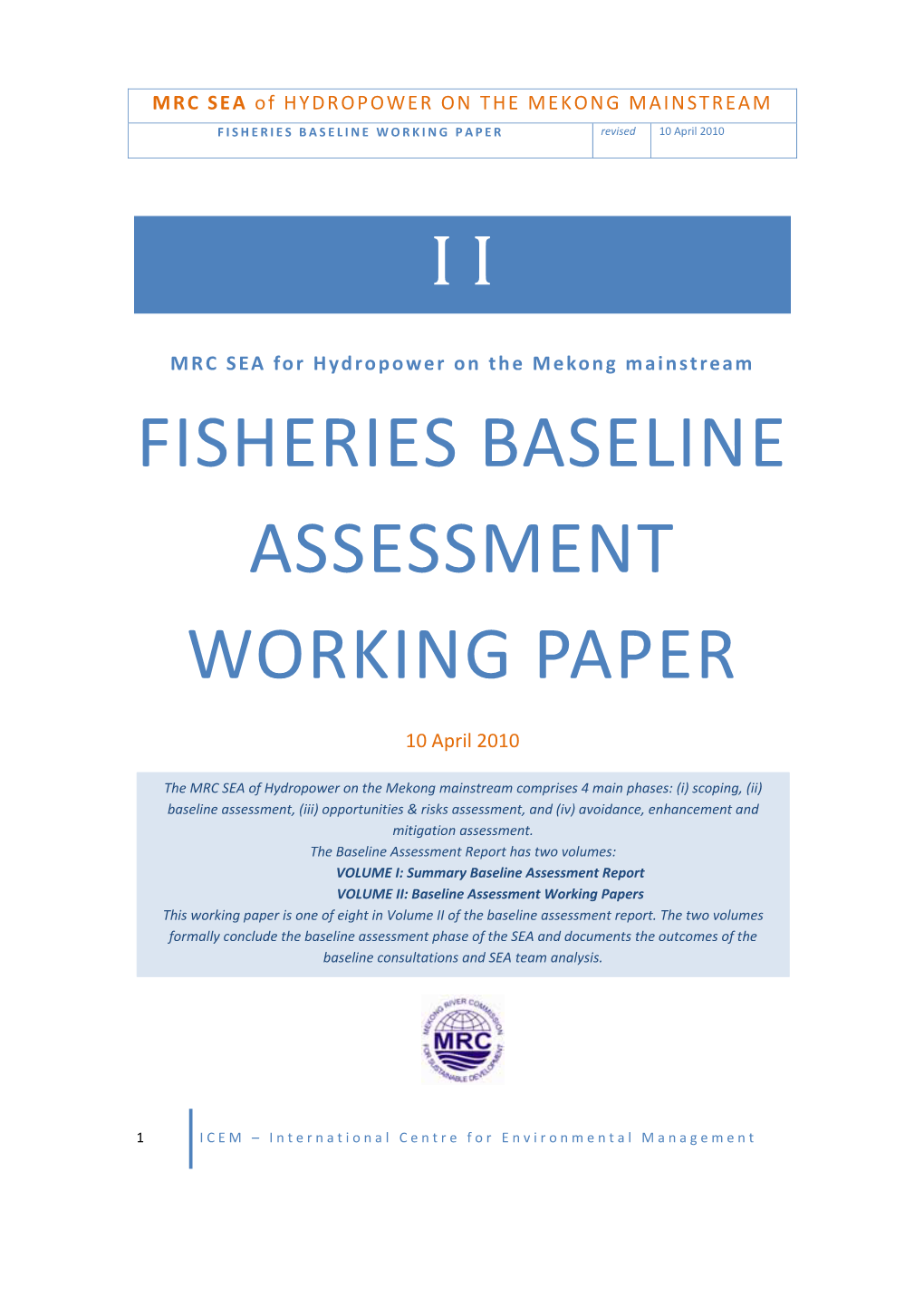 Fisheries Baseline Assessment Working Paper
