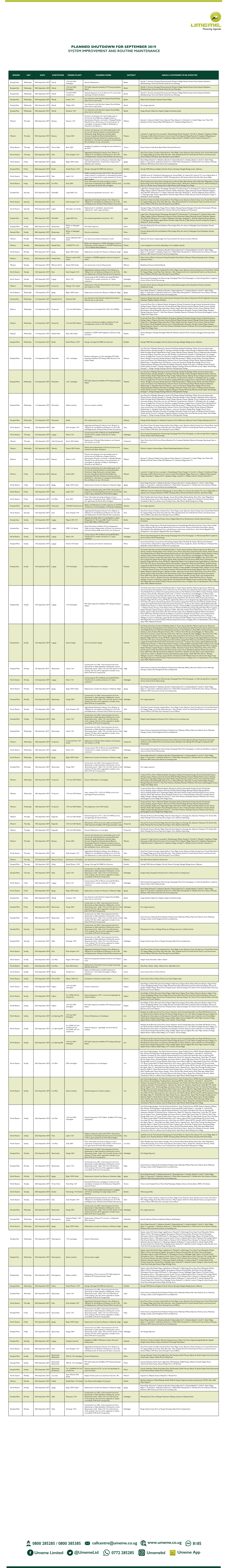 Planned Shutdown for September 2019 System Improvement and Routine Maintenance