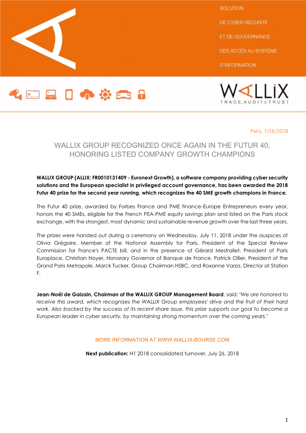 Wallix Group Recognized Once Again in the Futur 40, Honoring Listed Company Growth Champions