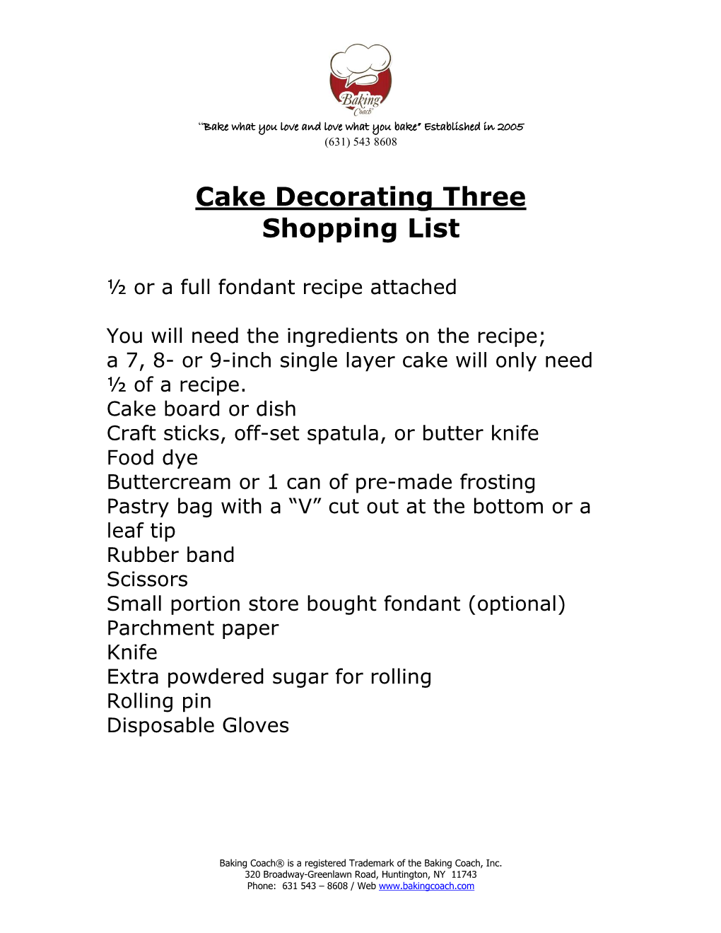 Cake Decorating Three Shopping List