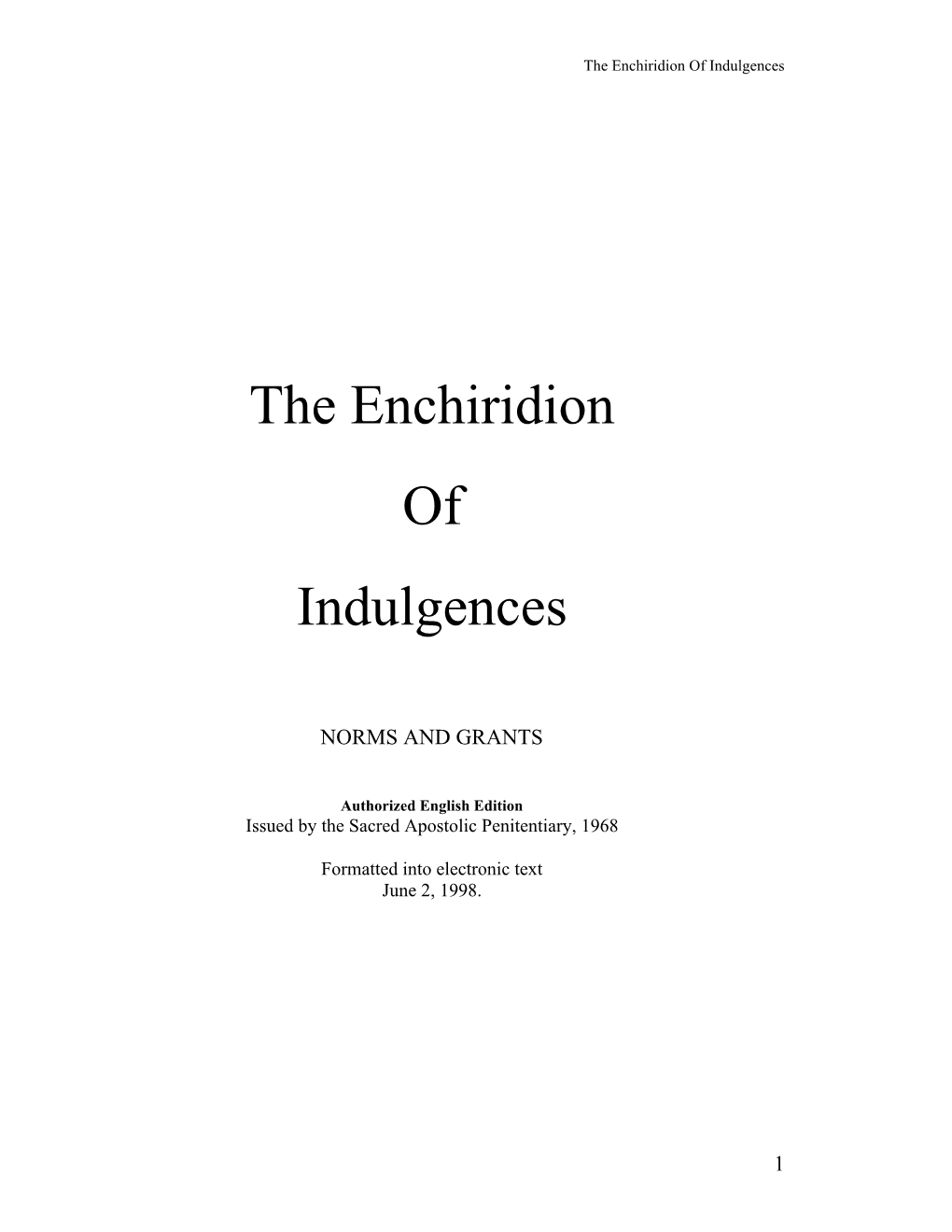 The Enchiridion of Indulgences