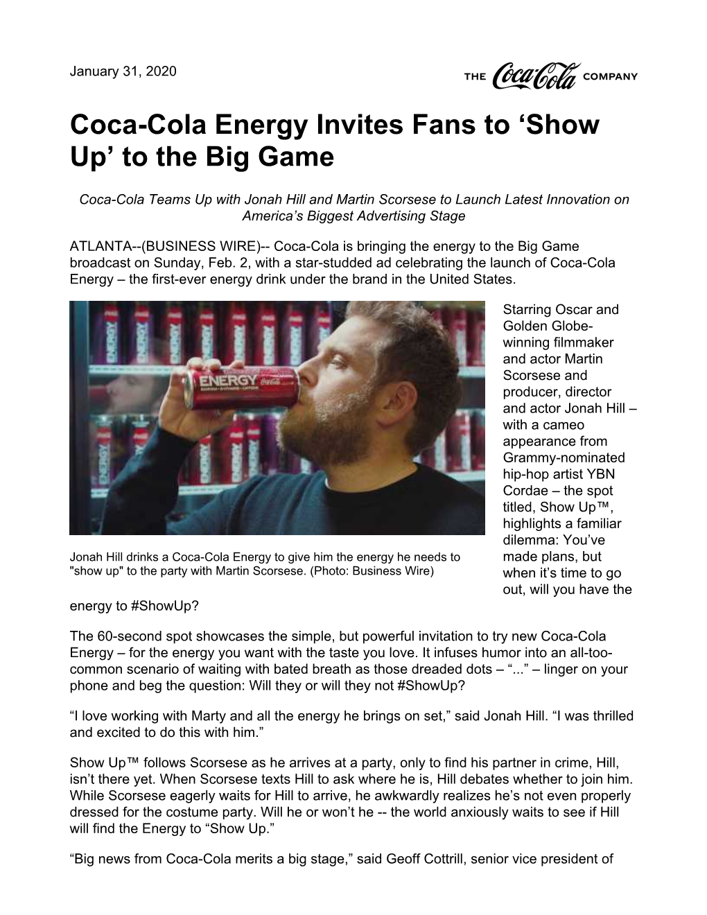 Coca-Cola Energy Invites Fans to ‘Show Up’ to the Big Game