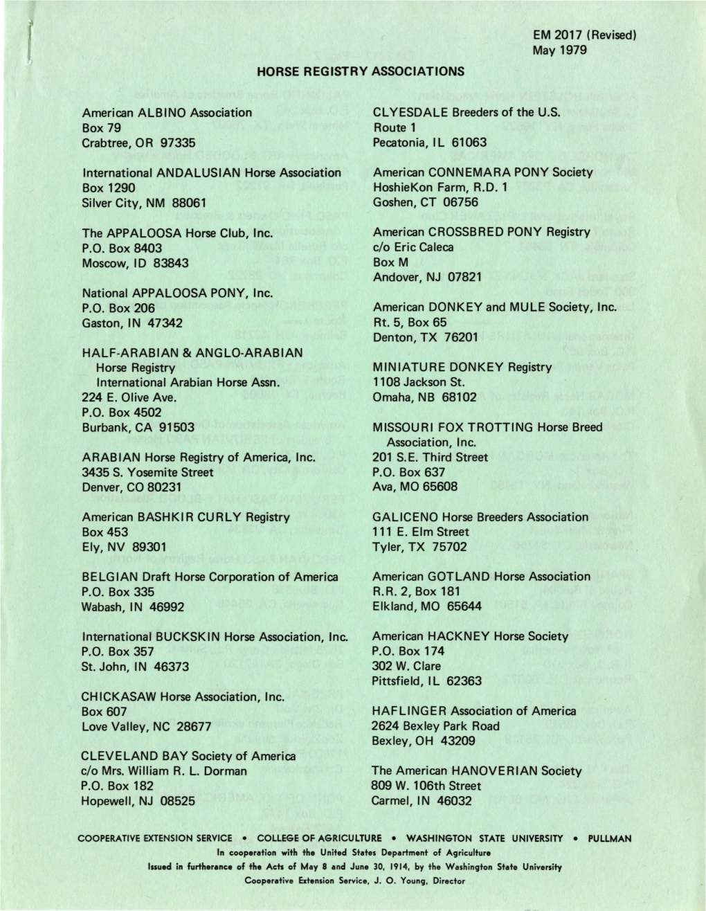 May 1979 HORSE REGISTRY ASSOCIATIONS American ALB I