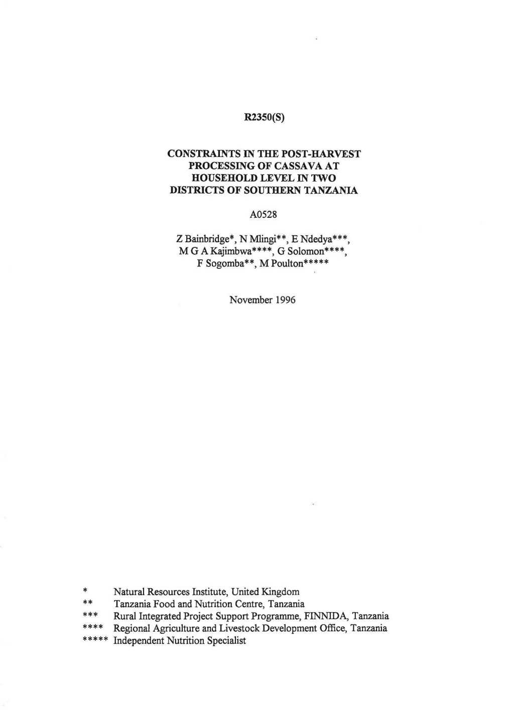 R2350(S) Constraints in the Post-Harvest Processing Of