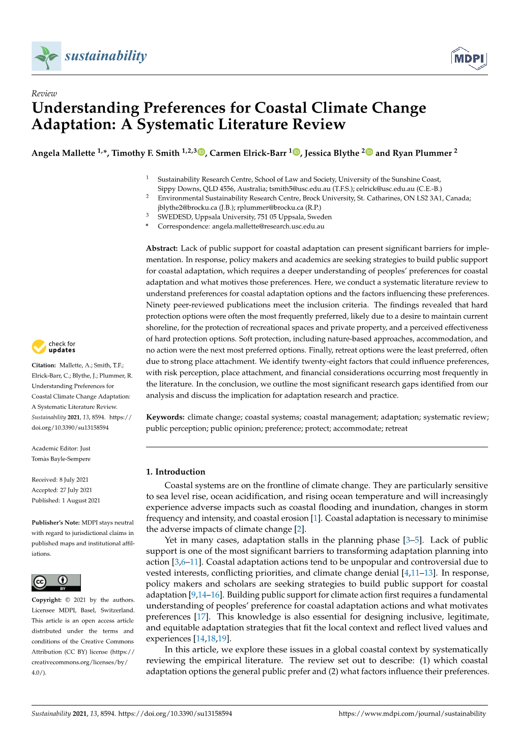 Understanding Preferences for Coastal Climate Change Adaptation: a Systematic Literature Review