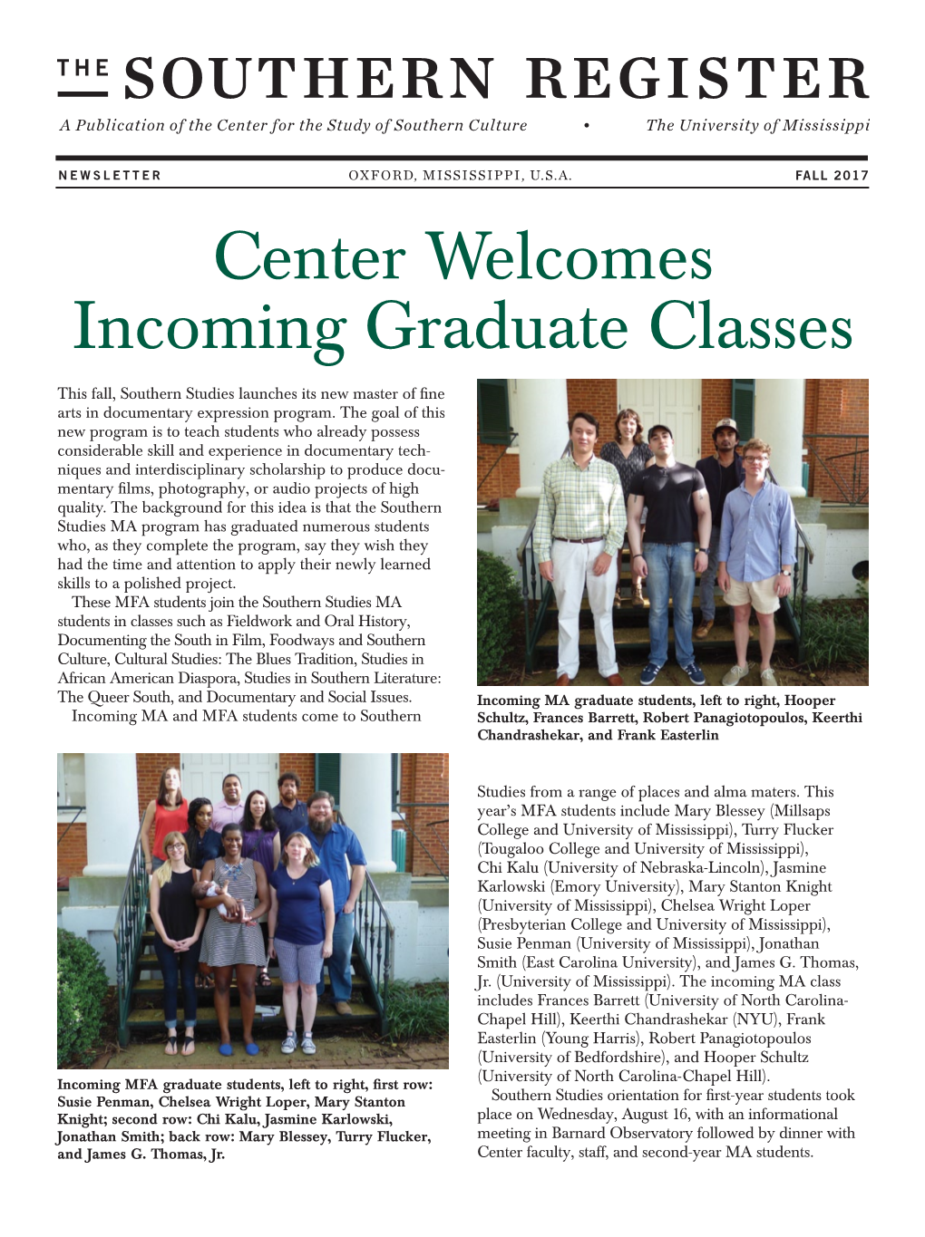 Center Welcomes Incoming Graduate Classes