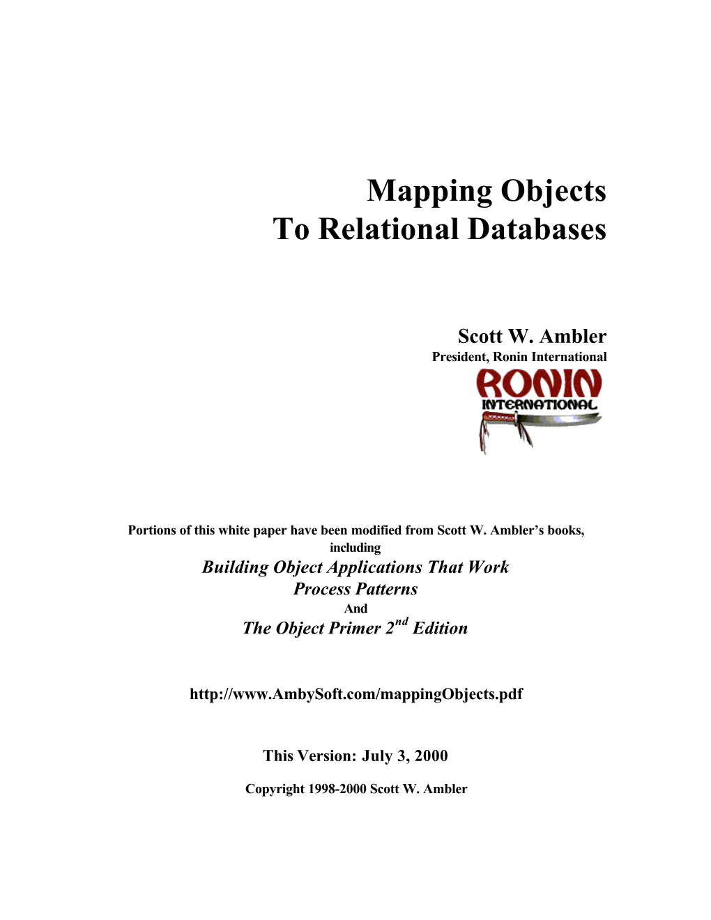 Mapping Objects to Relational Databases