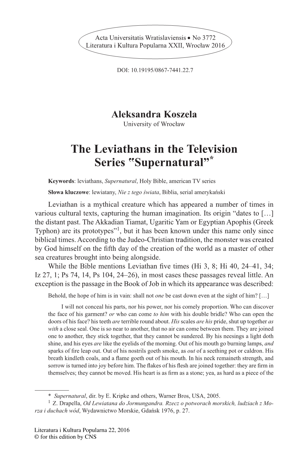 The Leviathans in the Television Series ‟Supernatural”*