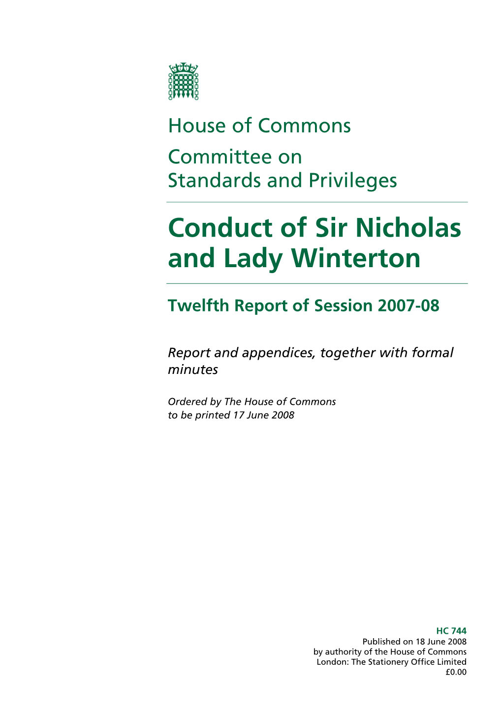 Conduct of Sir Nicholas and Lady Winterton
