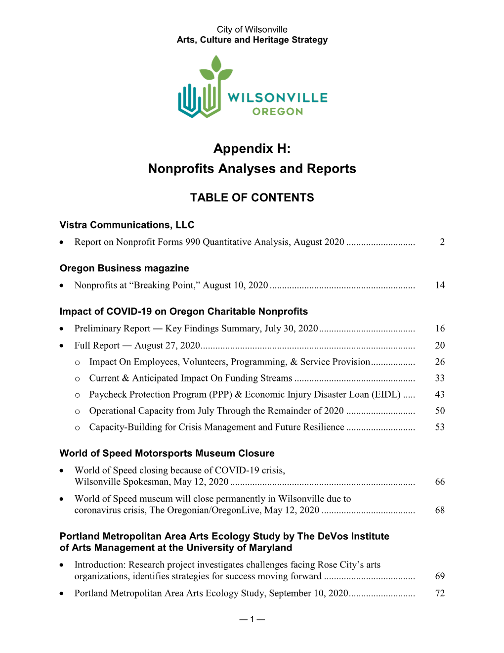 Appendix H: Nonprofits Analyses and Reports