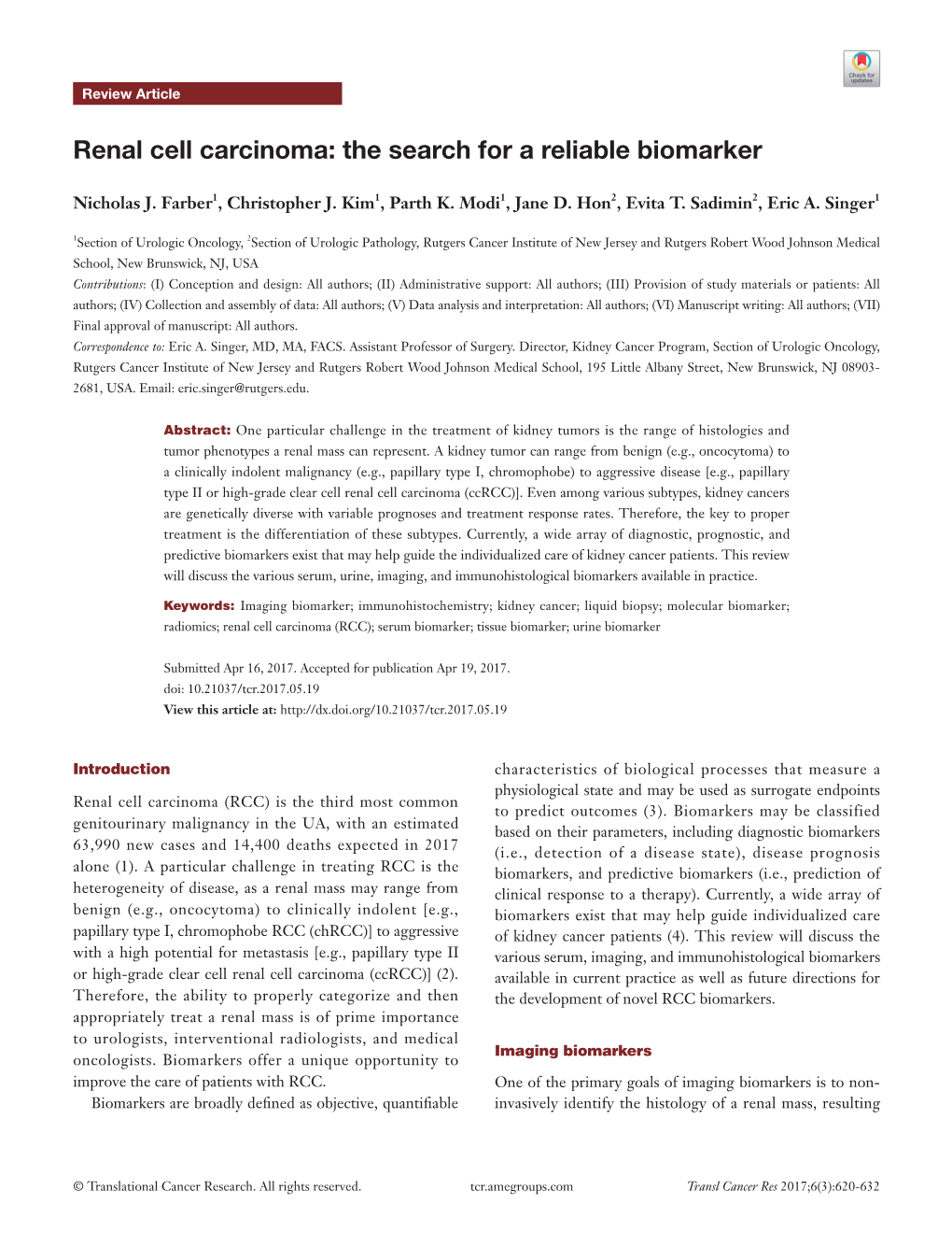 Renal Cell Carcinoma: the Search for a Reliable Biomarker