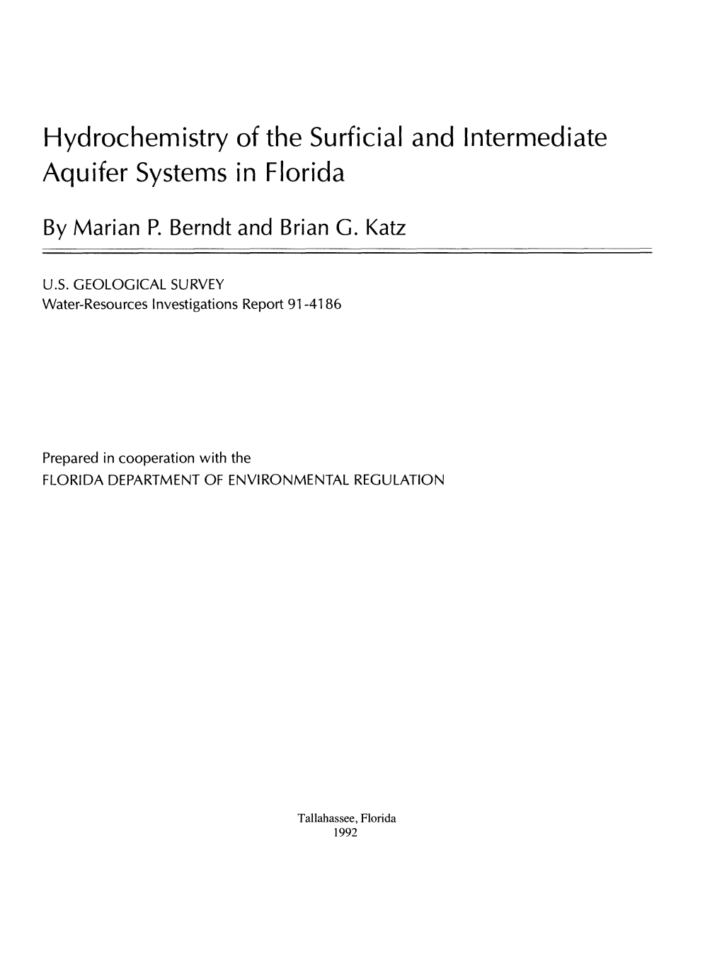 Hydrochemistry of the Surficial and Intermediate Aquifer Systems in Florida