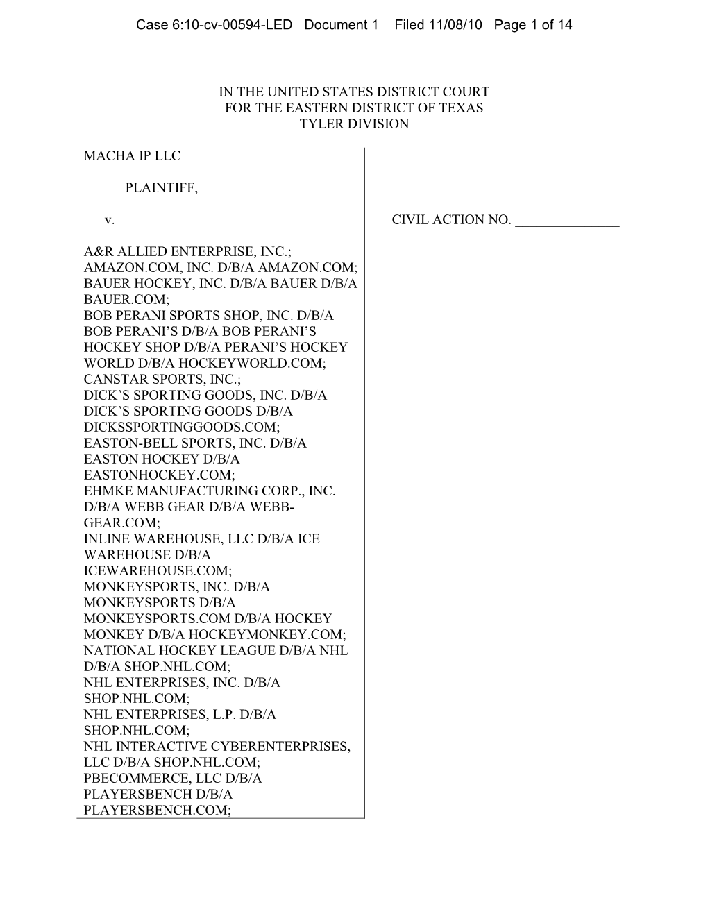 United States District Court for the Eastern District of Texas Tyler Division