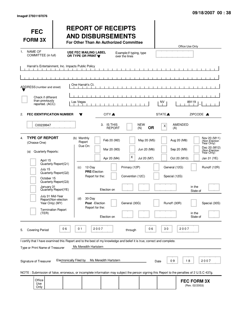 Report of Receipts and Disbursements