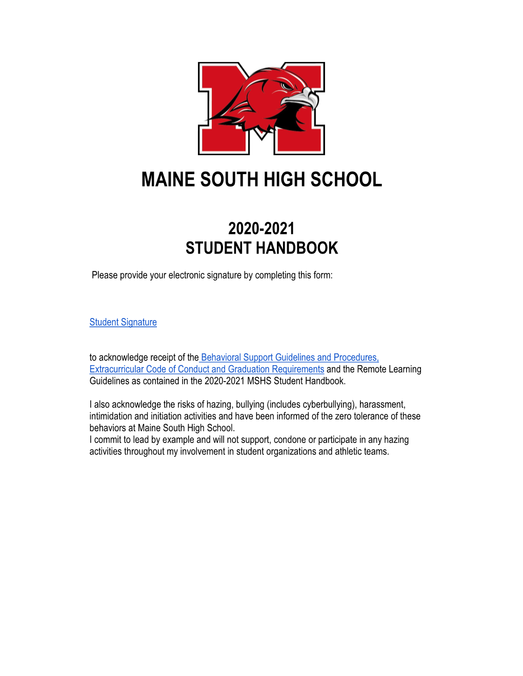 Maine South High School 2020-2021 Student Handbook
