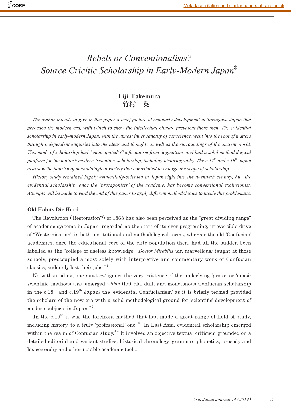 Rebels Or Conventionalists? Source Cricitic Scholarship in Early-Modern Japan‡