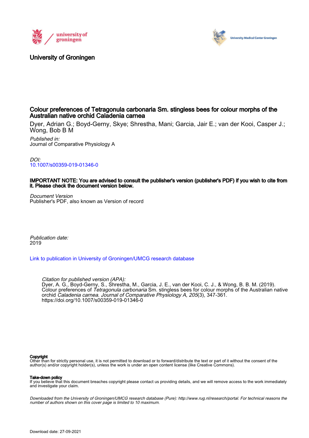 Colour Preferences of Tetragonula Carbonaria Sm. Stingless Bees For