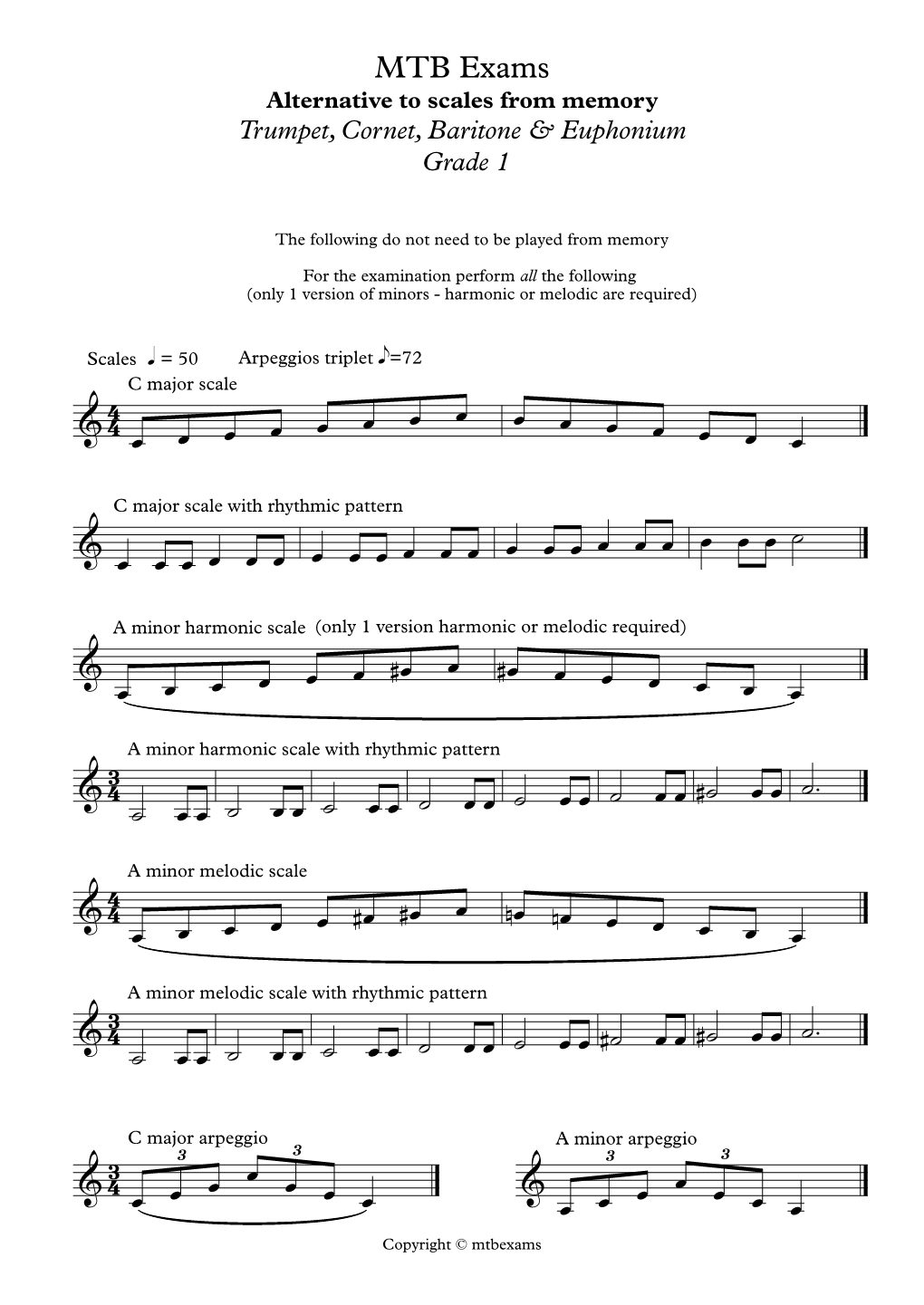 Alternative to Scales from Memory Trumpet, Cornet, Baritone & Euphonium Grade 1