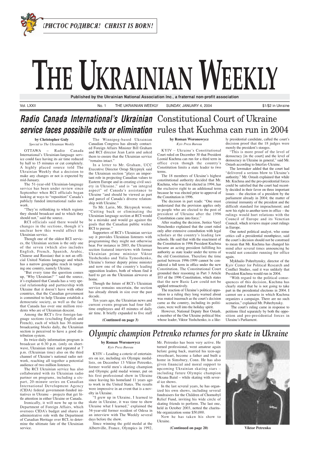 The Ukrainian Weekly 2004, No.1