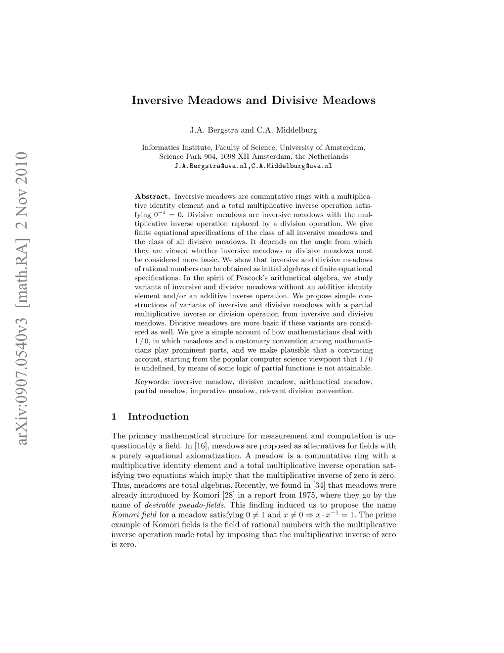 Arxiv:0907.0540V3 [Math.RA] 2 Nov 2010