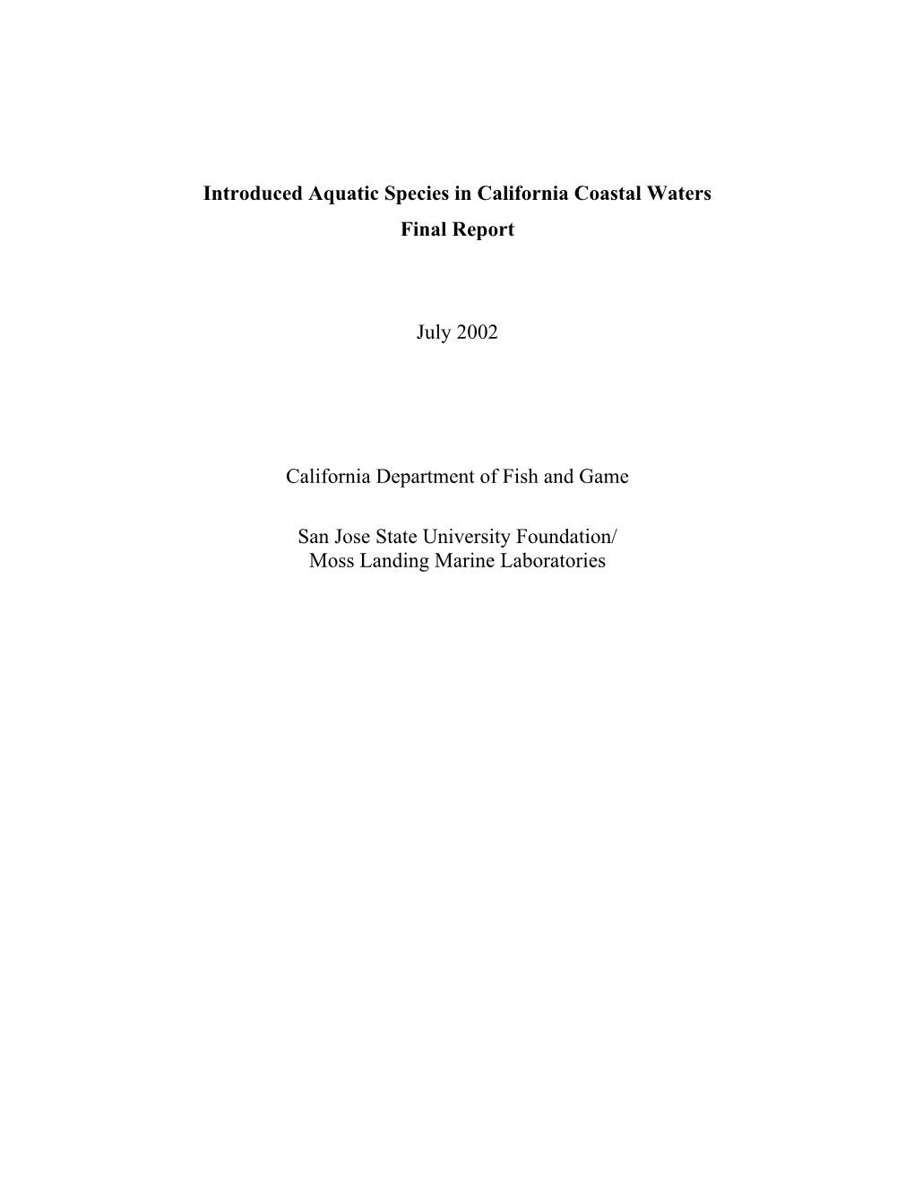 Introduced Aquatic Species in California Coastal Waters Final Report