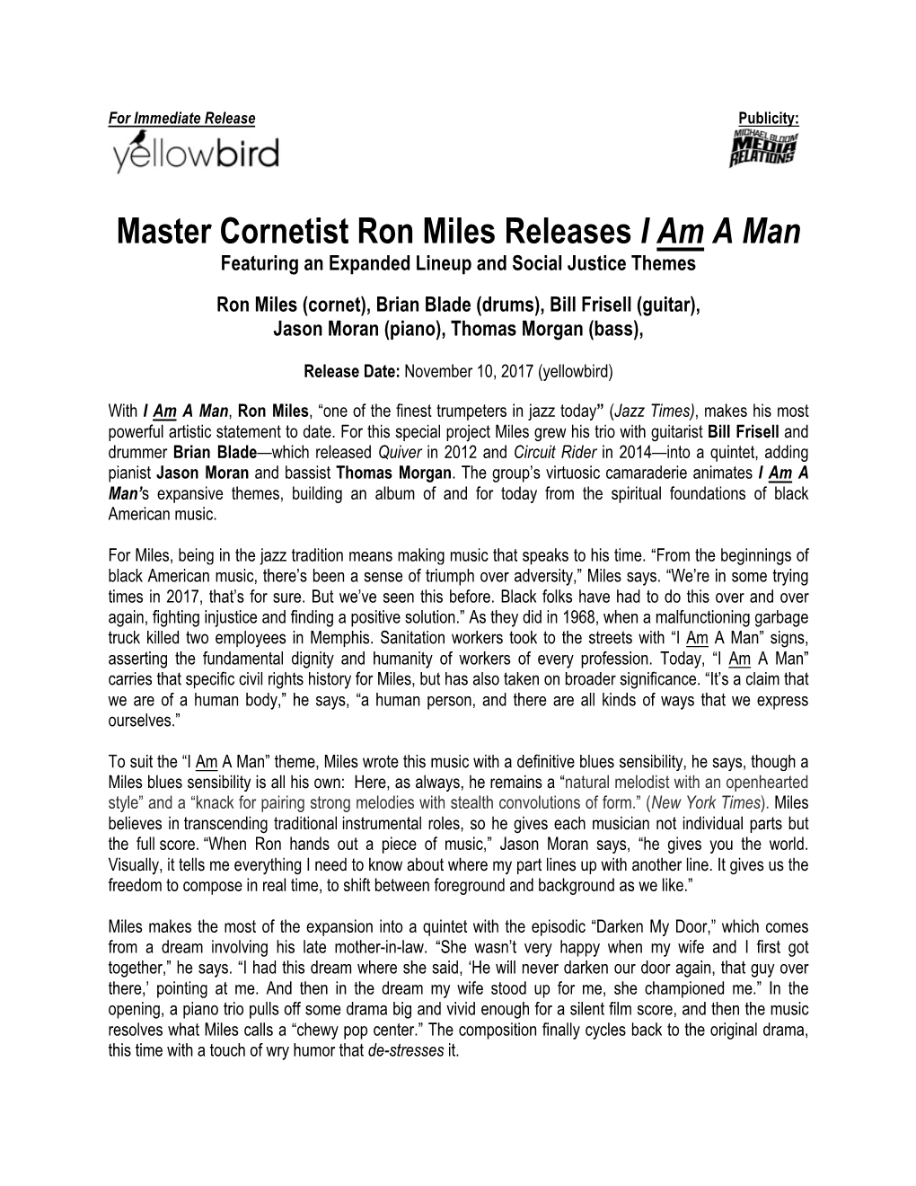 Master Cornetist Ron Miles Releases I Am a Man Featuring an Expanded Lineup and Social Justice Themes