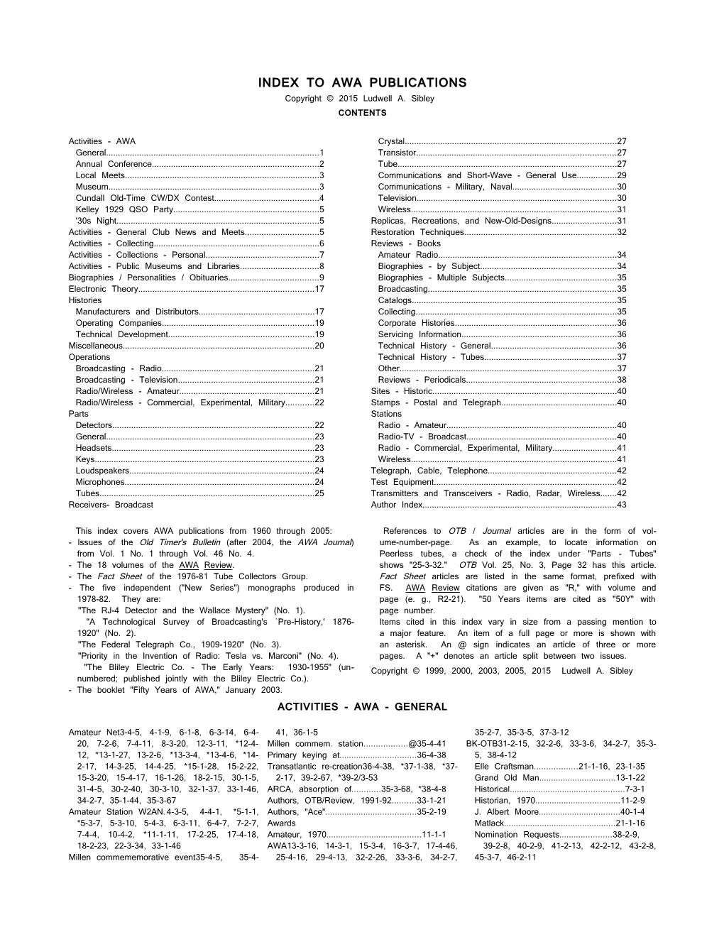 Index to Awa Publications