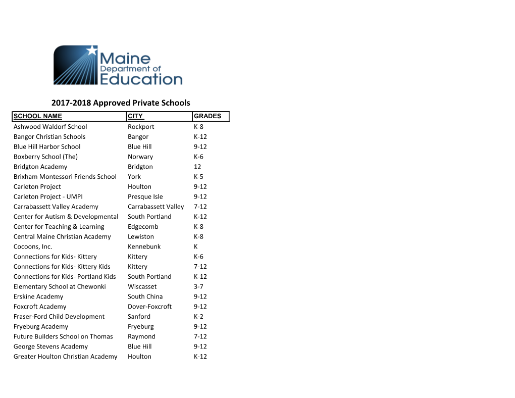 2017-2018 Approved Private Schools