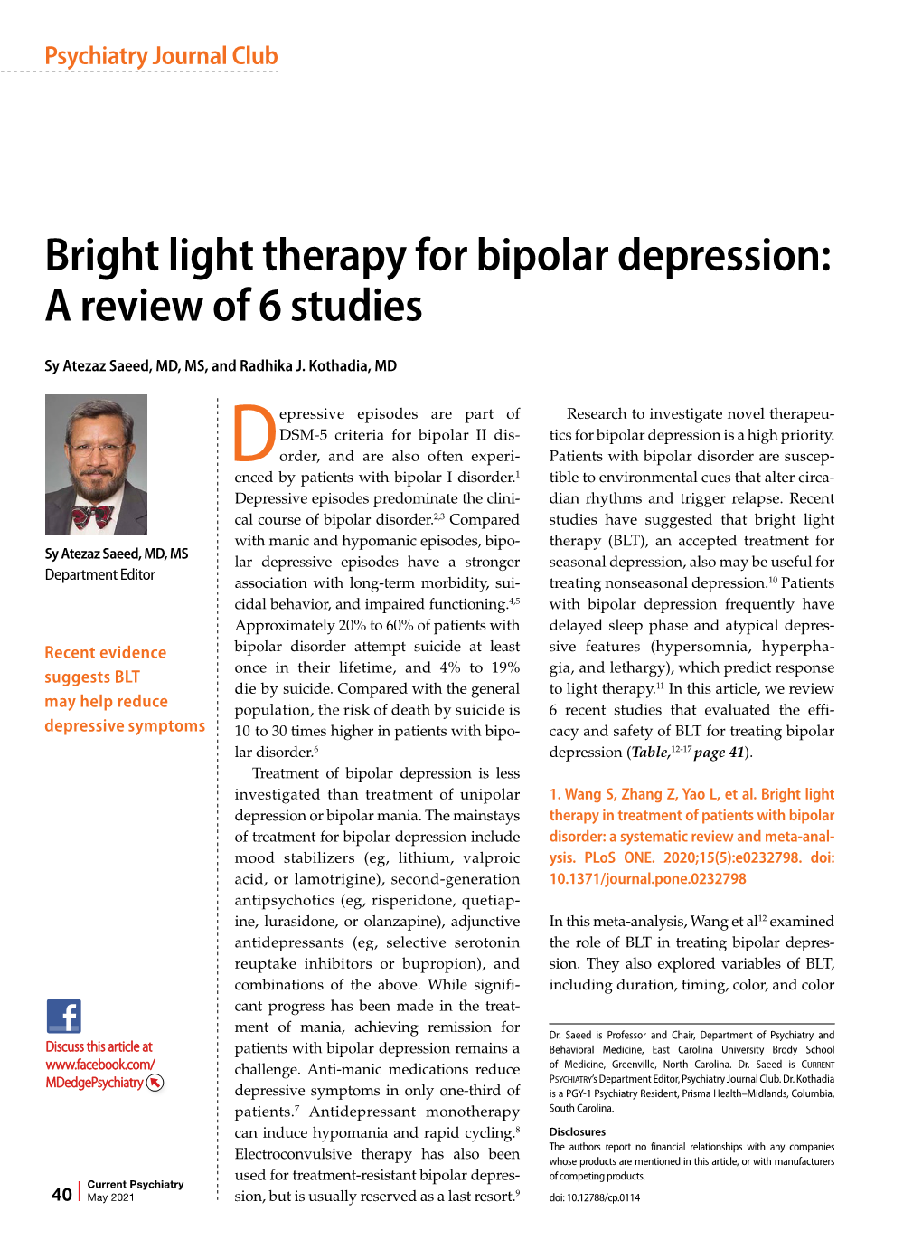 Bright Light Therapy for Bipolar Depression: a Review of 6 Studies