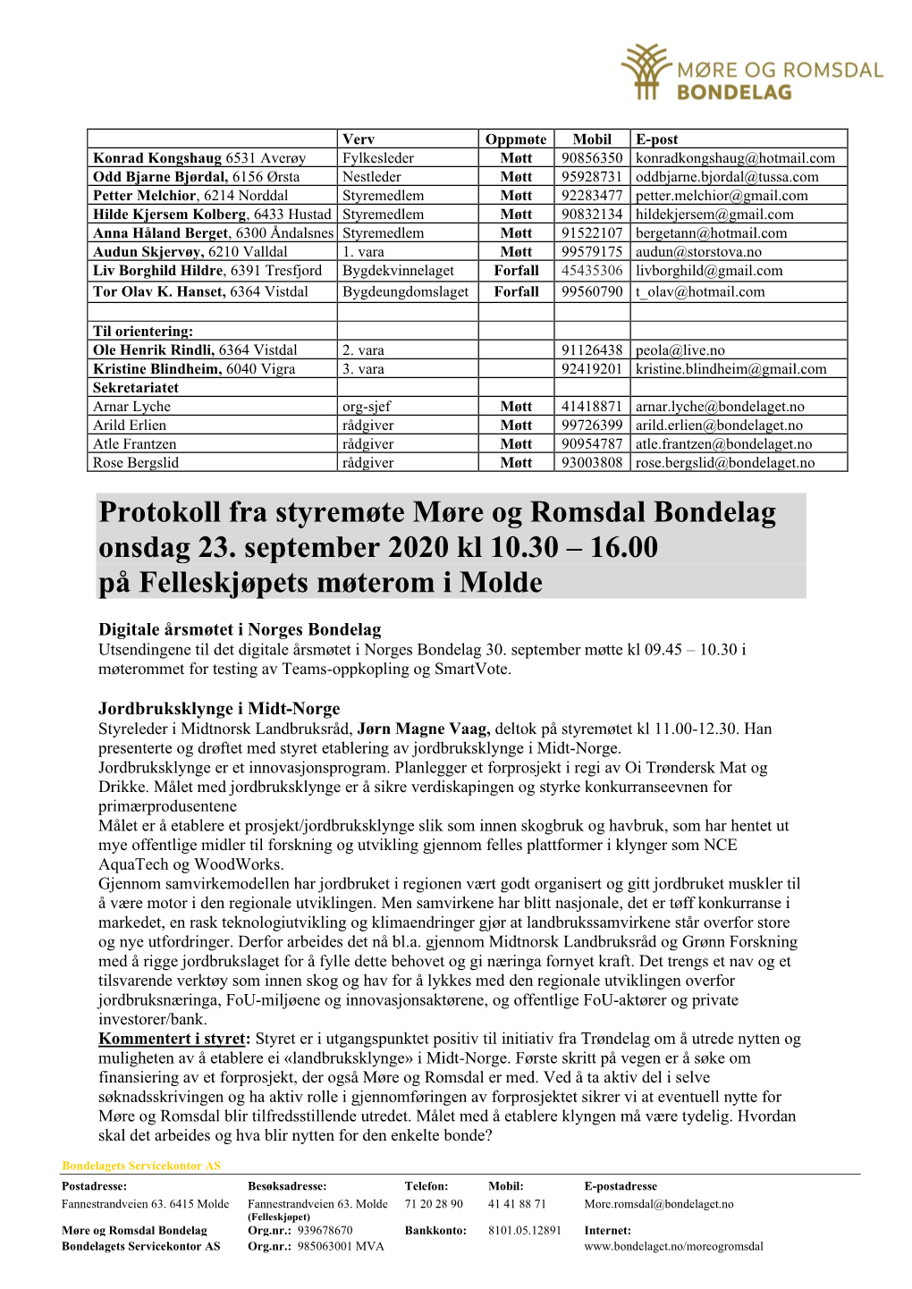 Styremøte 23. September 2020 2 Av 17