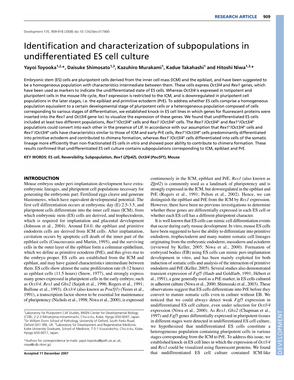 Identification and Characterization of Subpopulations in Undifferentiated