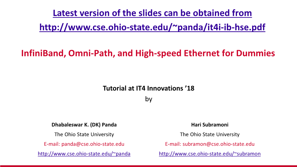 Infiniband, Omni-Path, and High-Speed Ethernet for Dummies