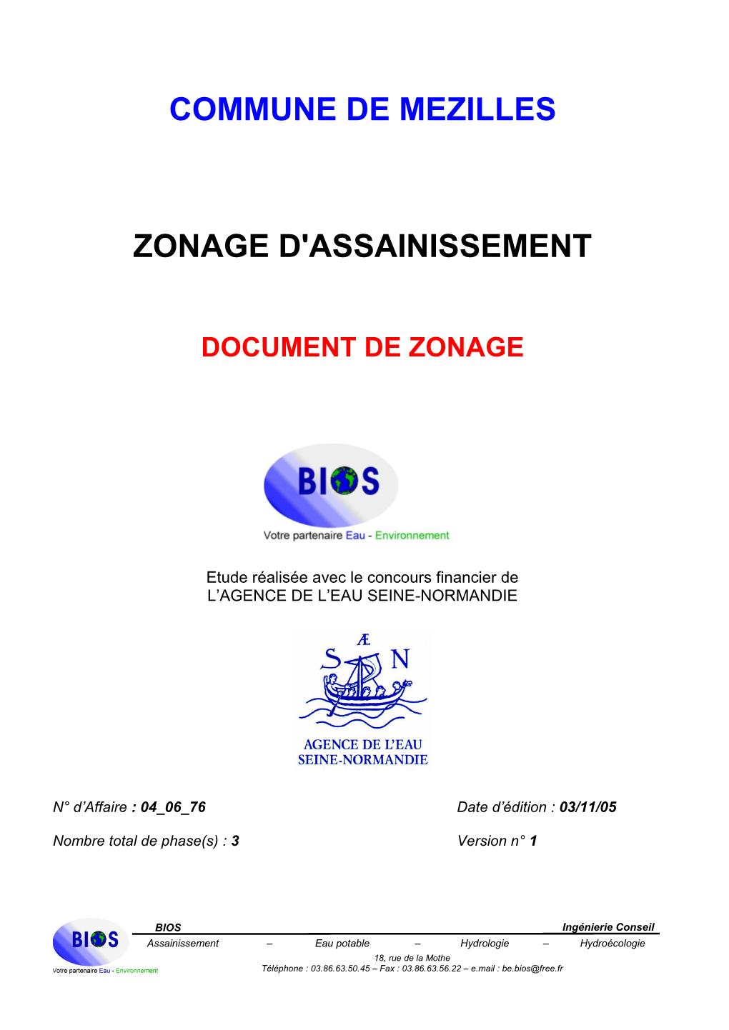 Mézilles Rapport Du Zonage D'assainissement