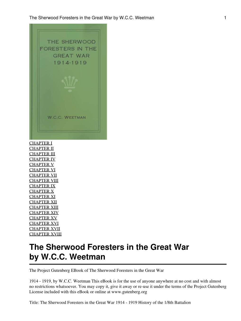 The Sherwood Foresters in the Great War 1914-1919