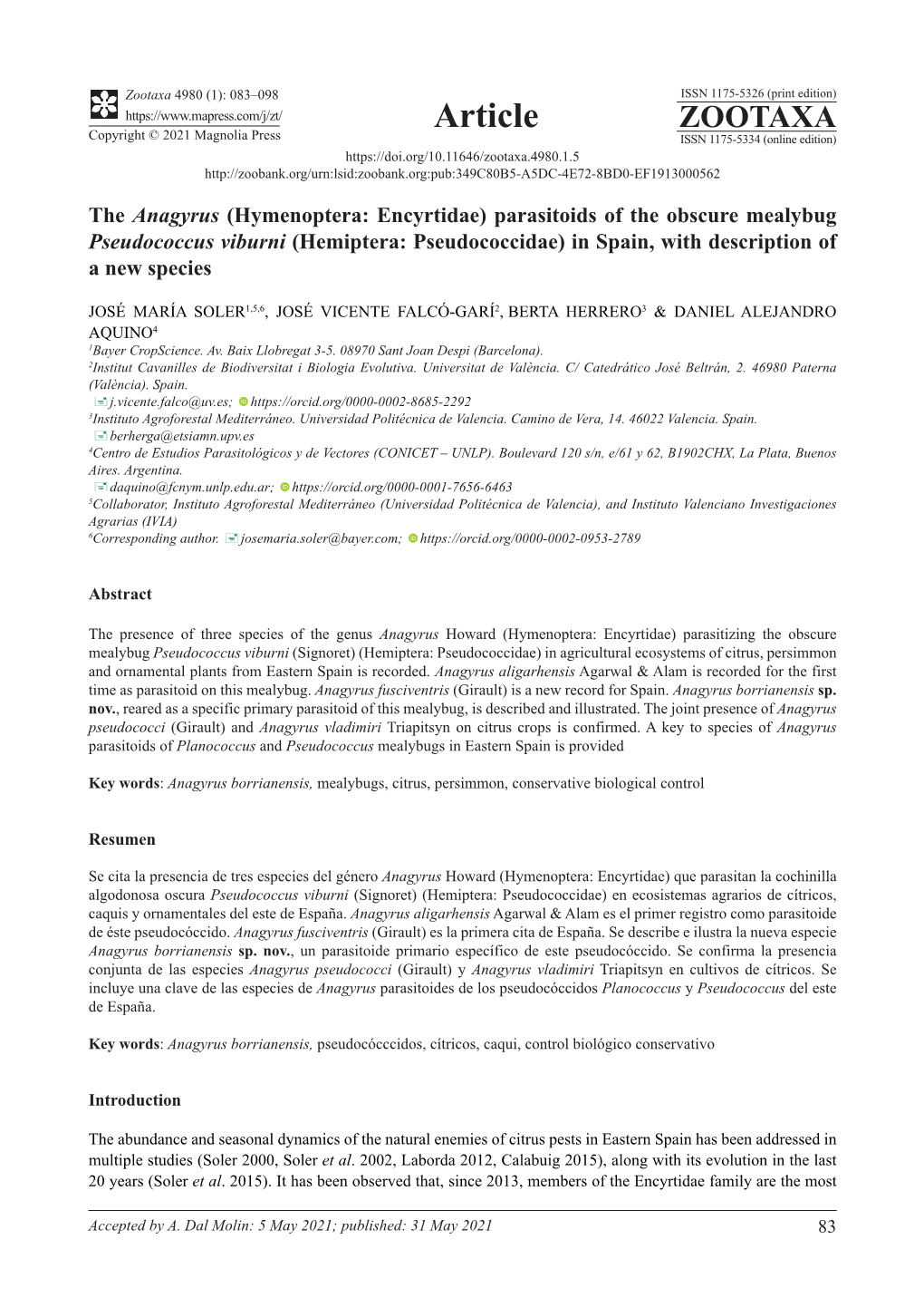 The Anagyrus (Hymenoptera: Encyrtidae) Parasitoids Of