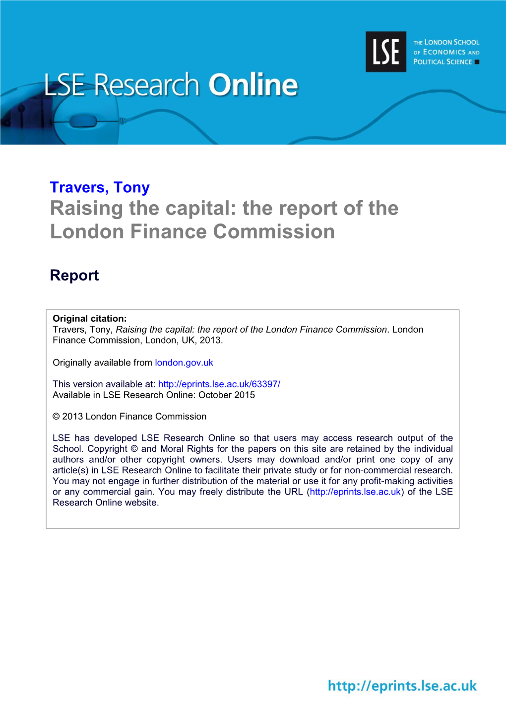 Raising the Capital: the Report of the London Finance Commission