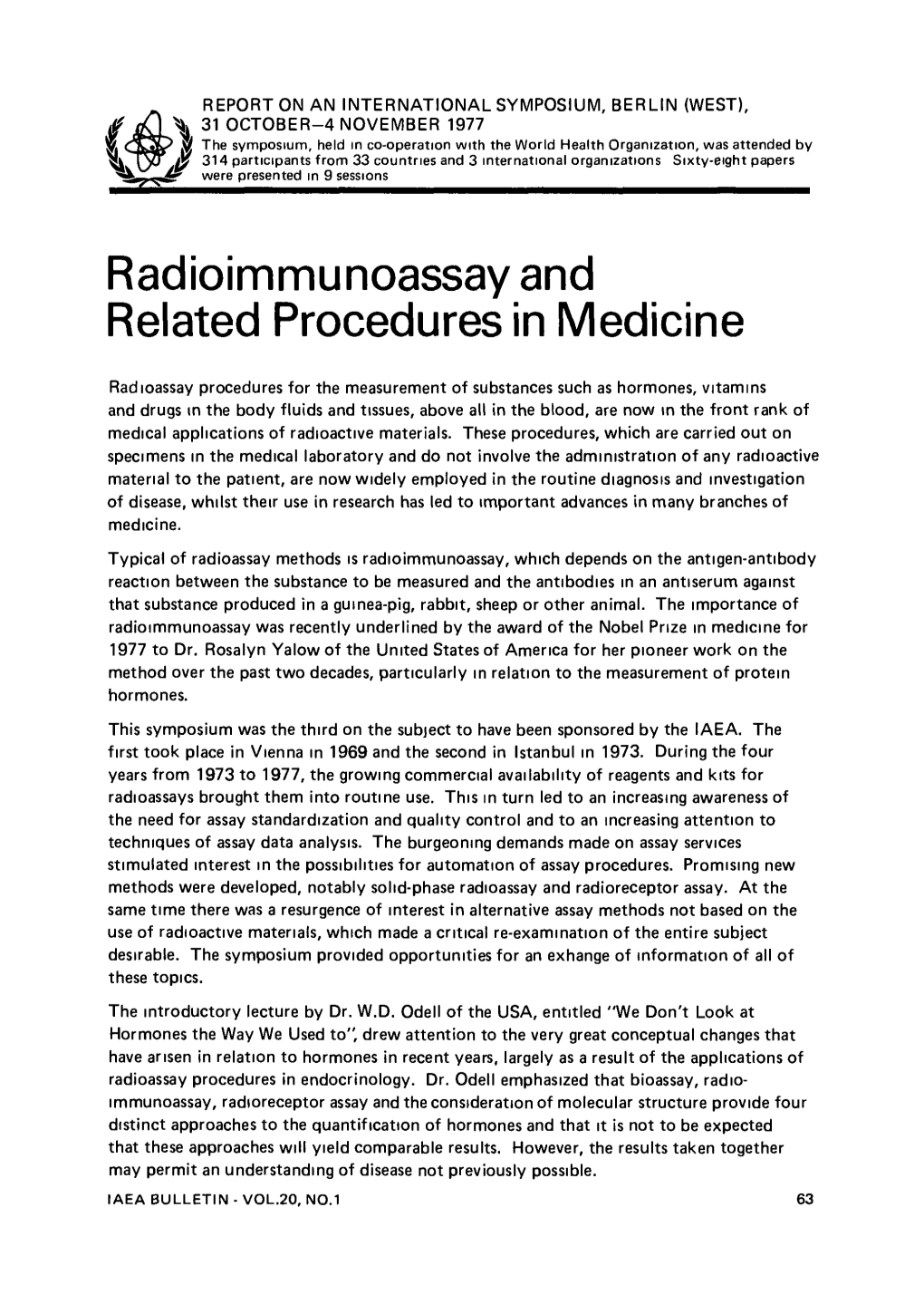 Radioimmunoassay and Related Procedures in Medicine