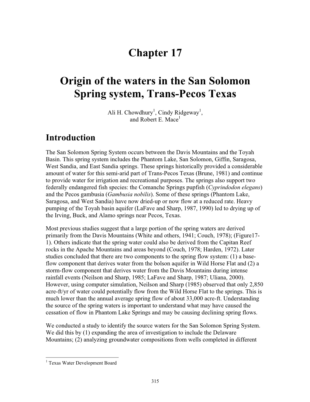 Report 360 Aquifers of the Edwards Plateau Chapter 17 Phantom Springs
