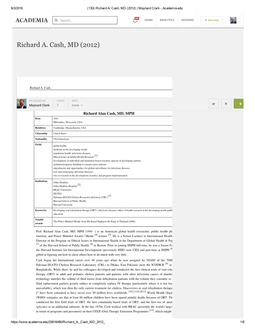 Richard A. Cash, MD (2012) | Maynard Clark ­ Academia.Edu