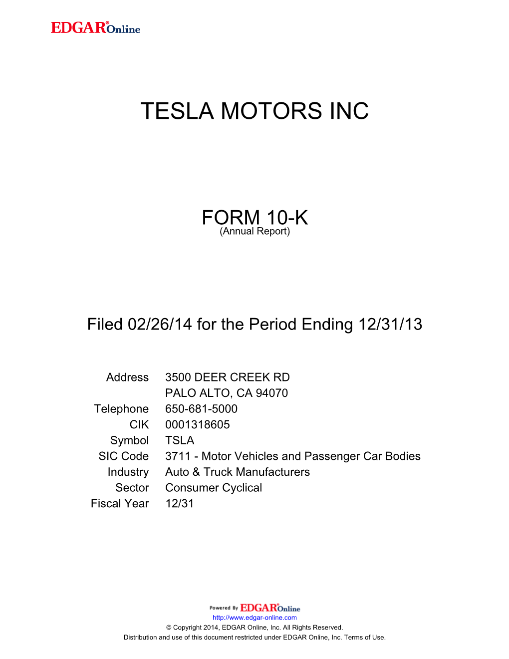 Tesla Motors Inc