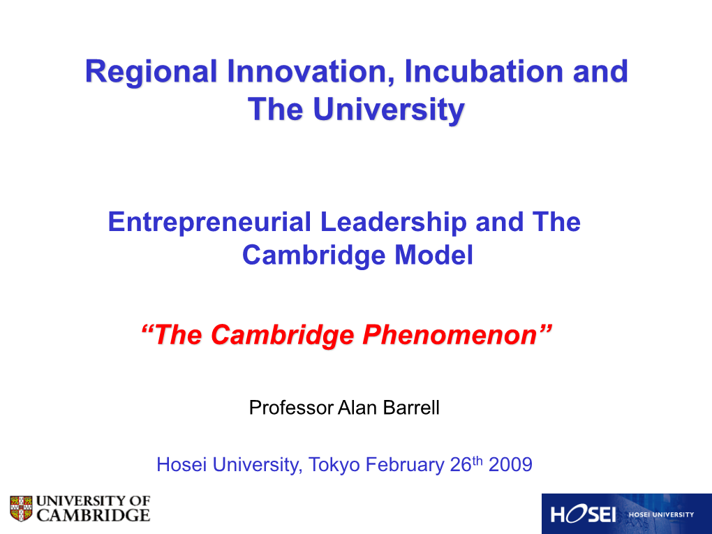 Regional Innovation, Incubation and the University