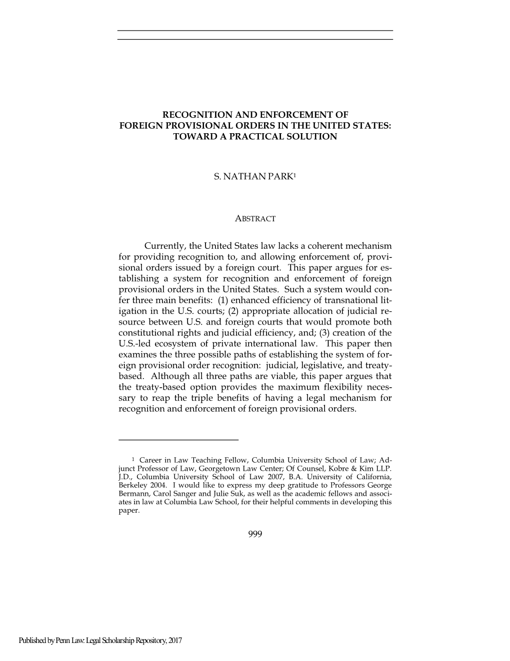 Recognition and Enforcement of Foreign Provisional Orders in the United States: Toward a Practical Solution